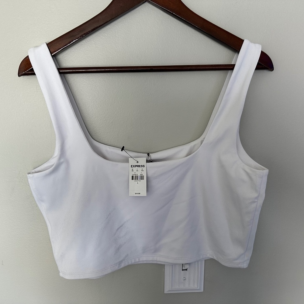 NWT Express Cropped Square Neck White Tank L